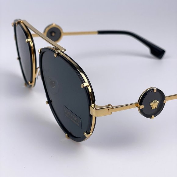 NEW Versace VE2232 143887 Black Gold Unisex Pilot Sunglasses - Picture 5 of 13